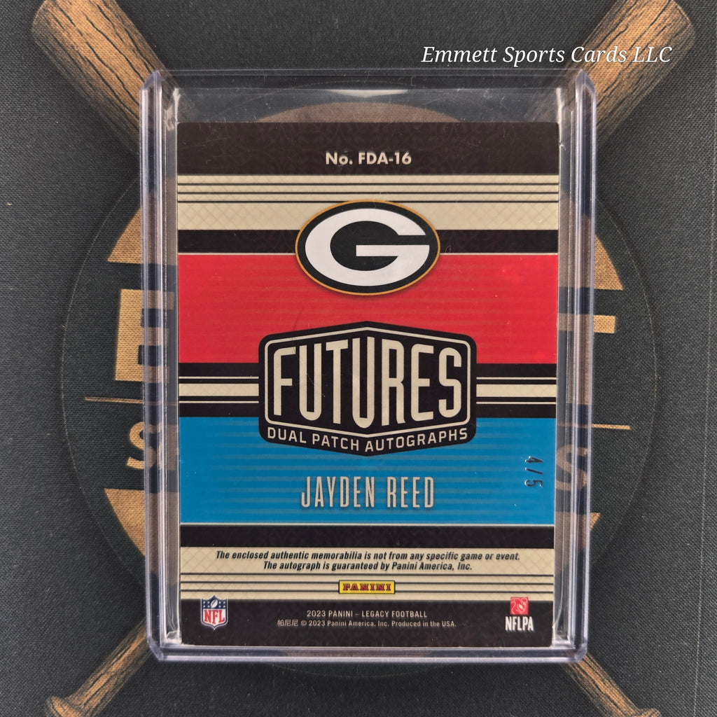2023 Panini Legacy Jayden Reed Futures Patch Auto Diamond /5 | The Break Room Cards-2