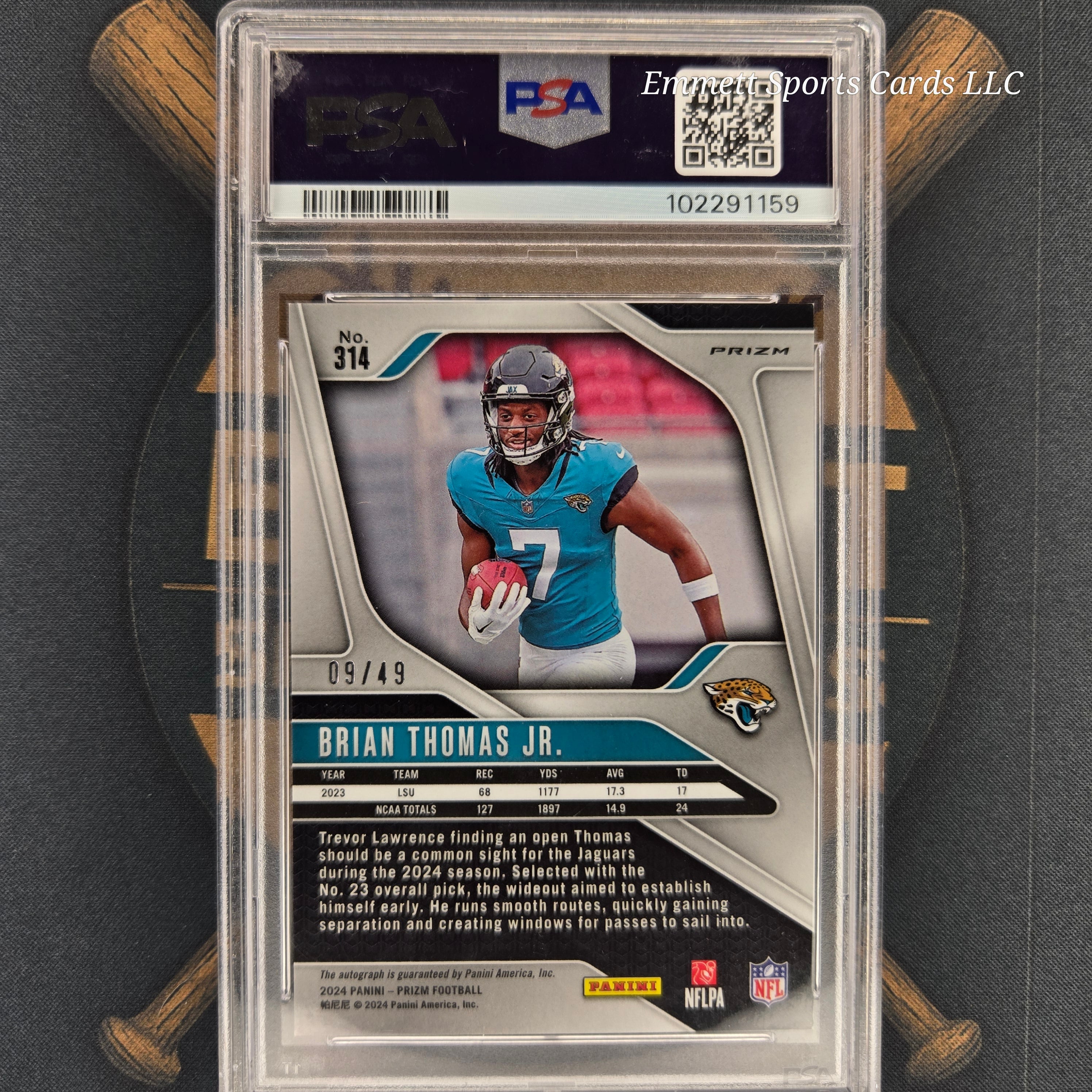 2024 Panini Prizm Brian Thomas Jr. Purple Power Auto /49 PSA 8.5