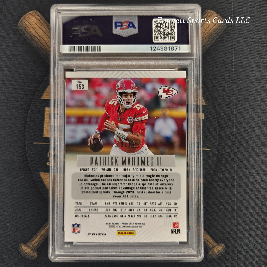 2024 Panini Prizm Deca Patrick Mahomes Green Shimmer FOTL /12 PSA 9 | The Break Room Cards™ -2