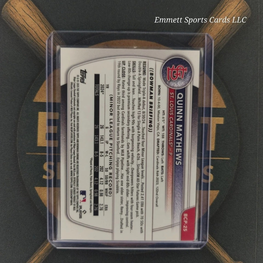 2025 Bowman Quinn Mathews Speckle Refractor /299 | The Break Room Cards-2