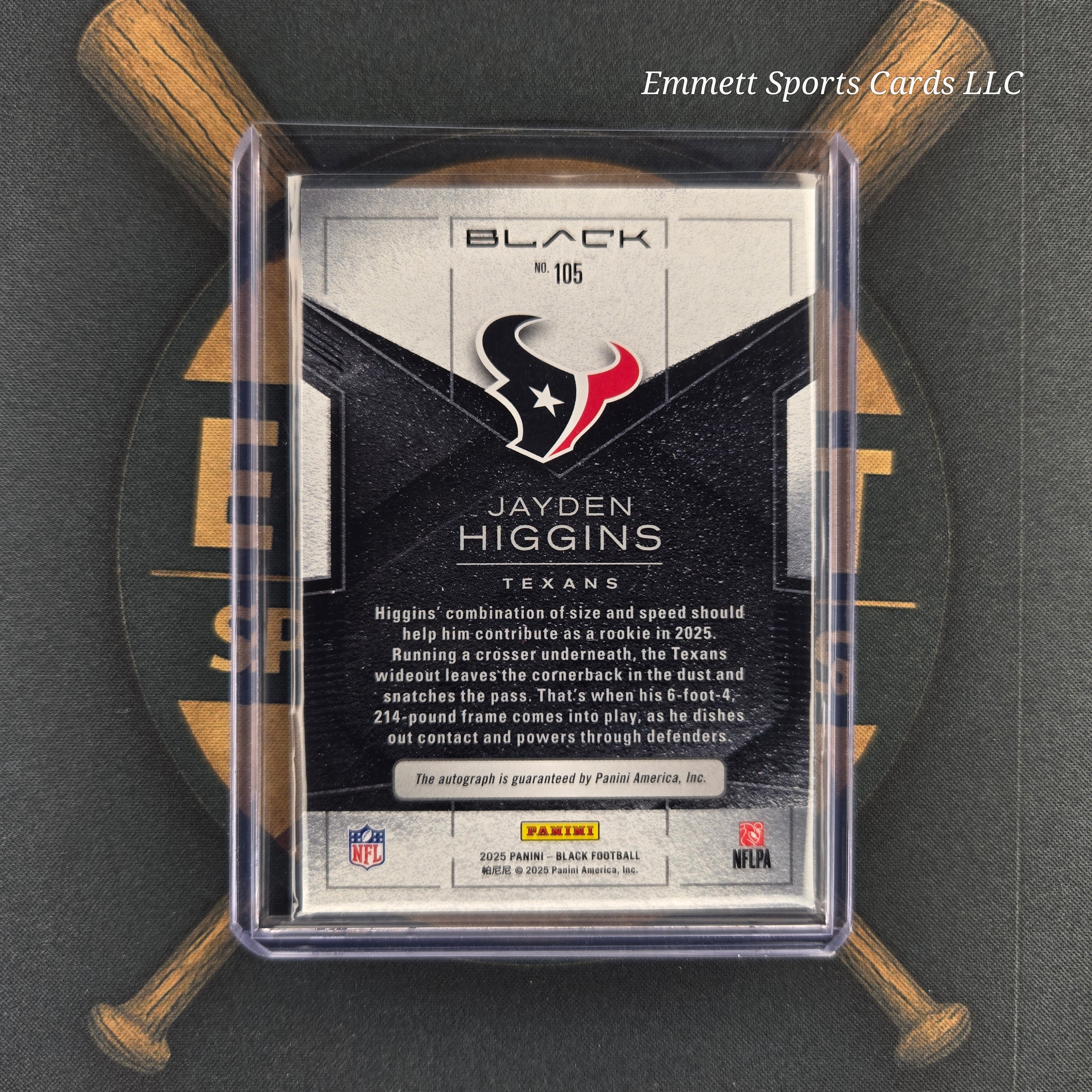 2025 Panini Black Jayden Higgins Rookie Auto /99