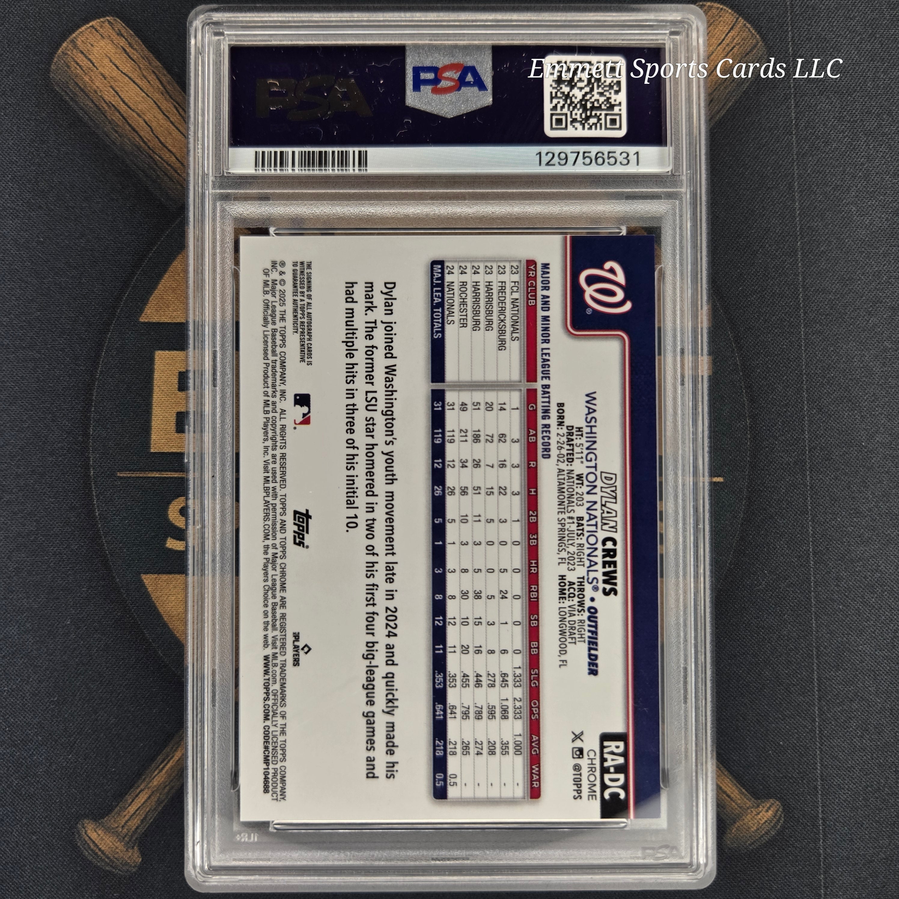 2025 Topps Chrome Dylan Crews Aqua Wave Auto /199 PSA 9 | The Break Room Cards™ -2
