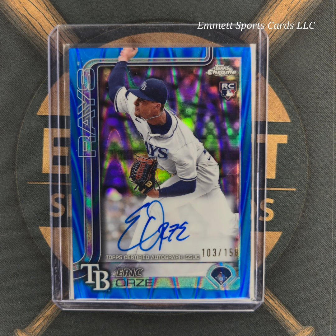 2025 Topps Chrome Eric Orze Blue Raywave Refractor /150 | The Break Room Cards-1
