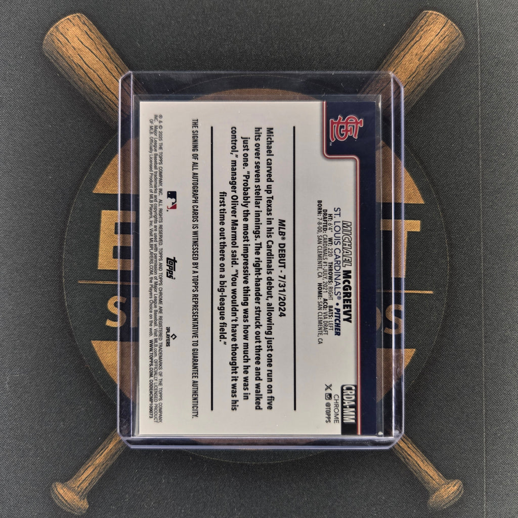 2025 Topps Chrome Update Michael McGreevy Purple Speckle Auto | The Break Room Cards™-2