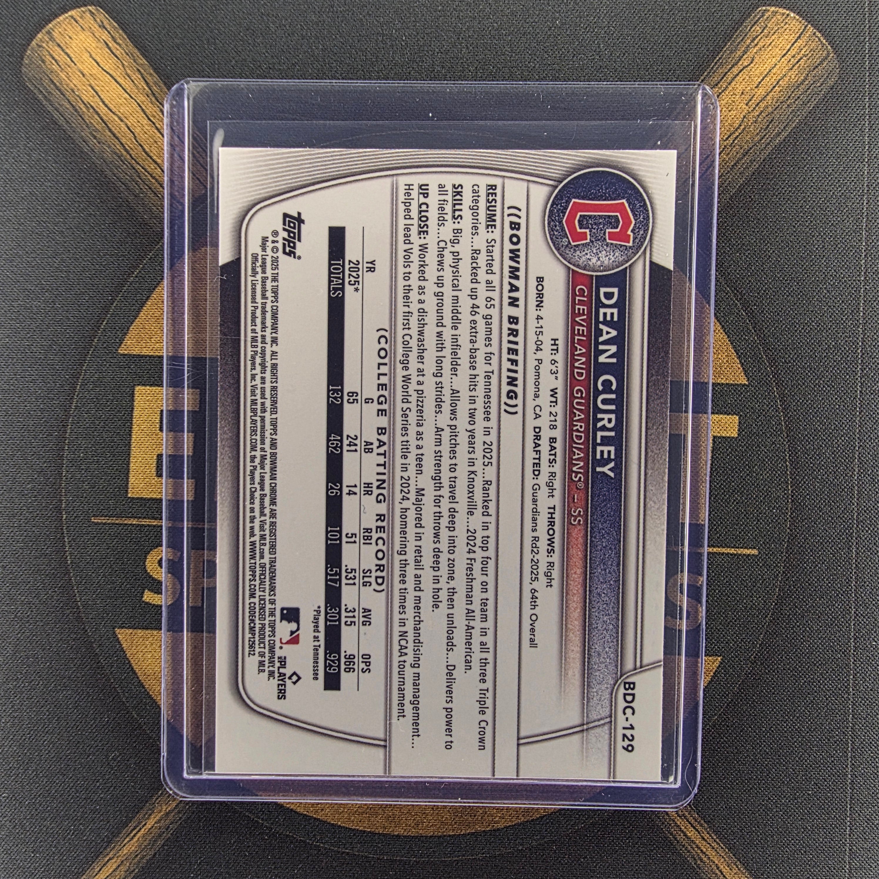 2025 Bowman Draft Dean Curley Purple Refractor