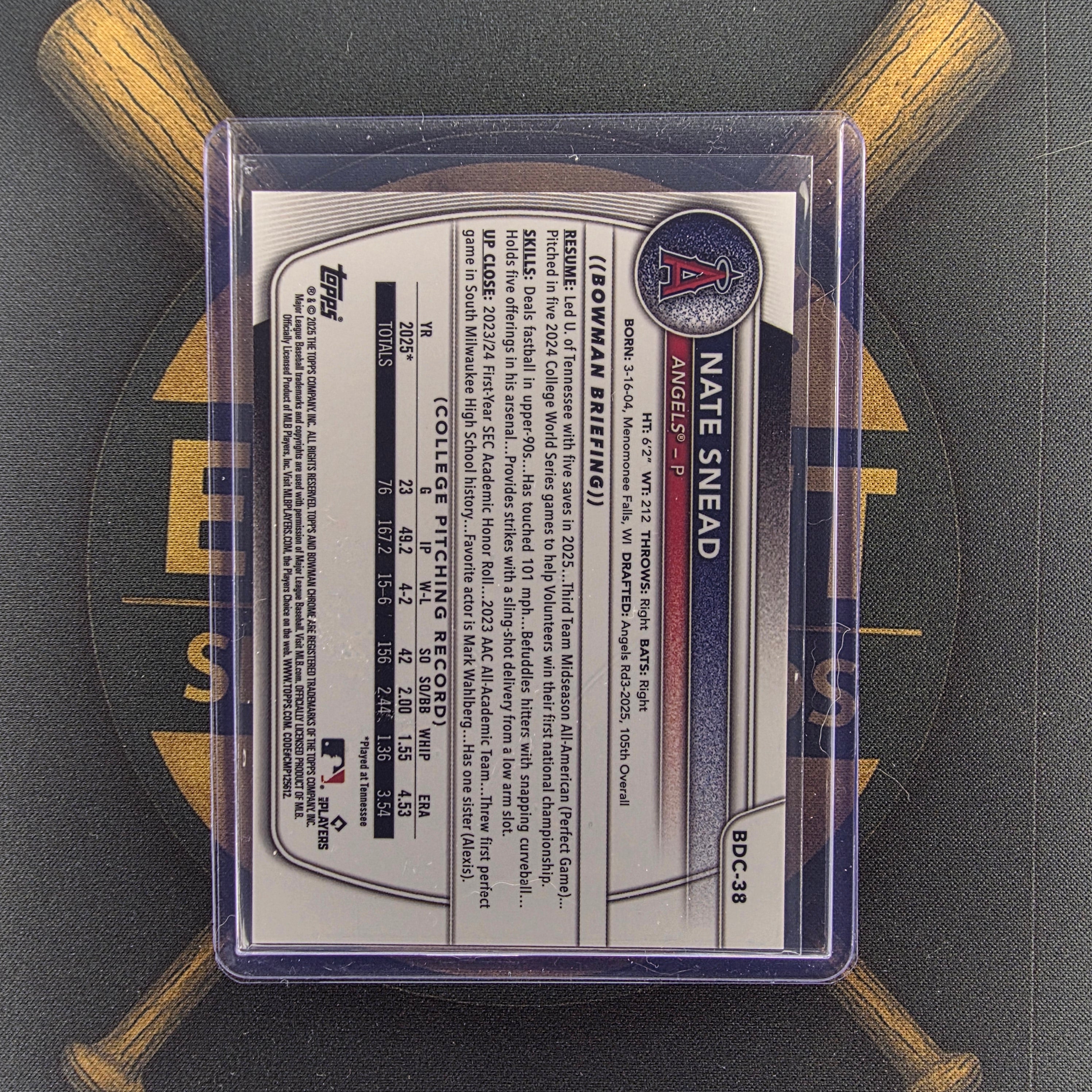 2025 Bowman Draft Nate Snead Gold Geometric