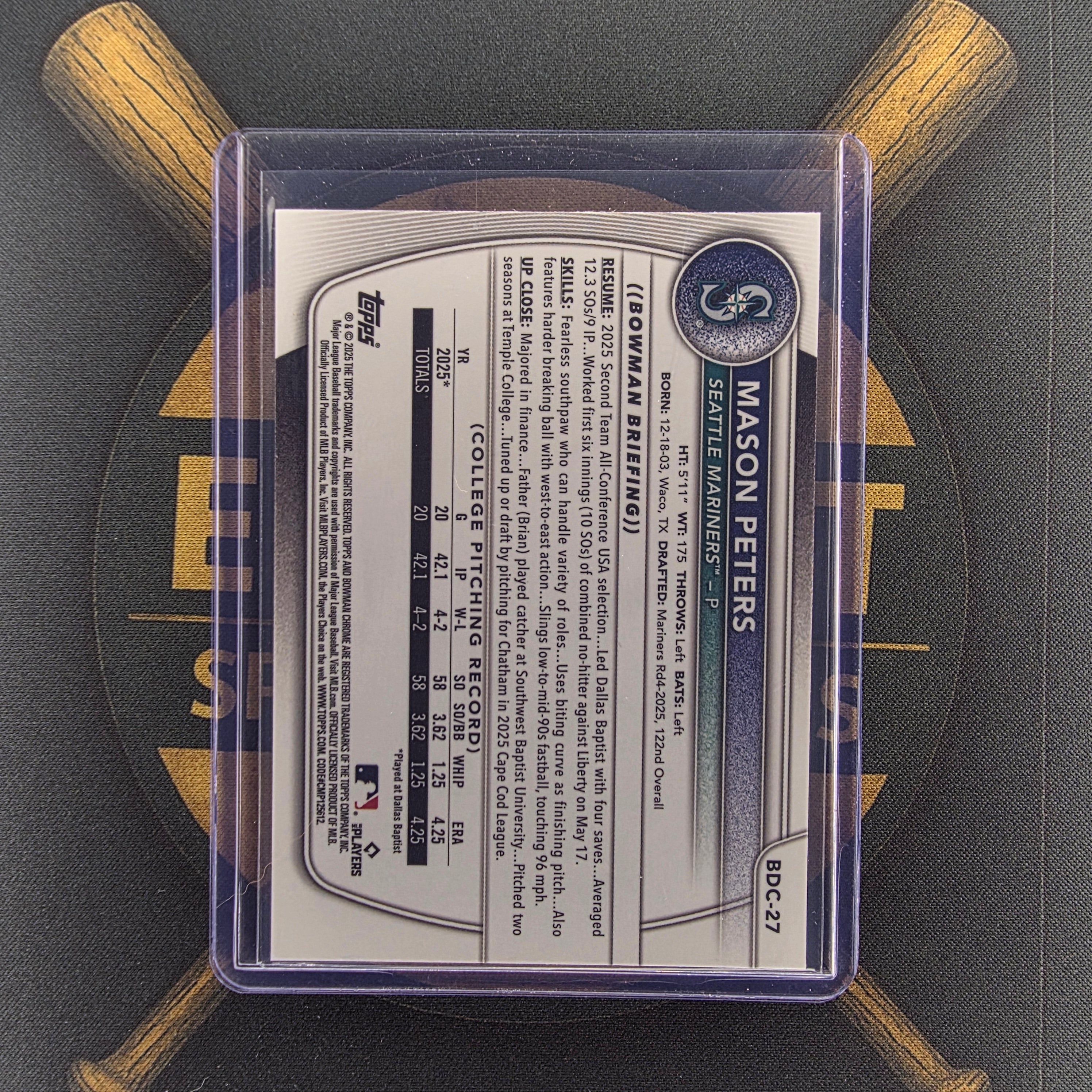 2025 Bowman Draft Mason Peters Sky Blue Refractor