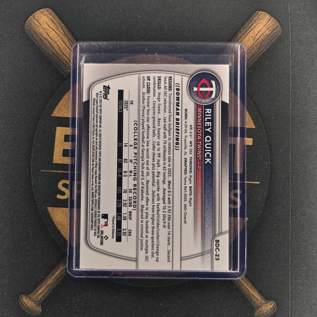2025 Bowman Draft Riley Quick Purple Geometric