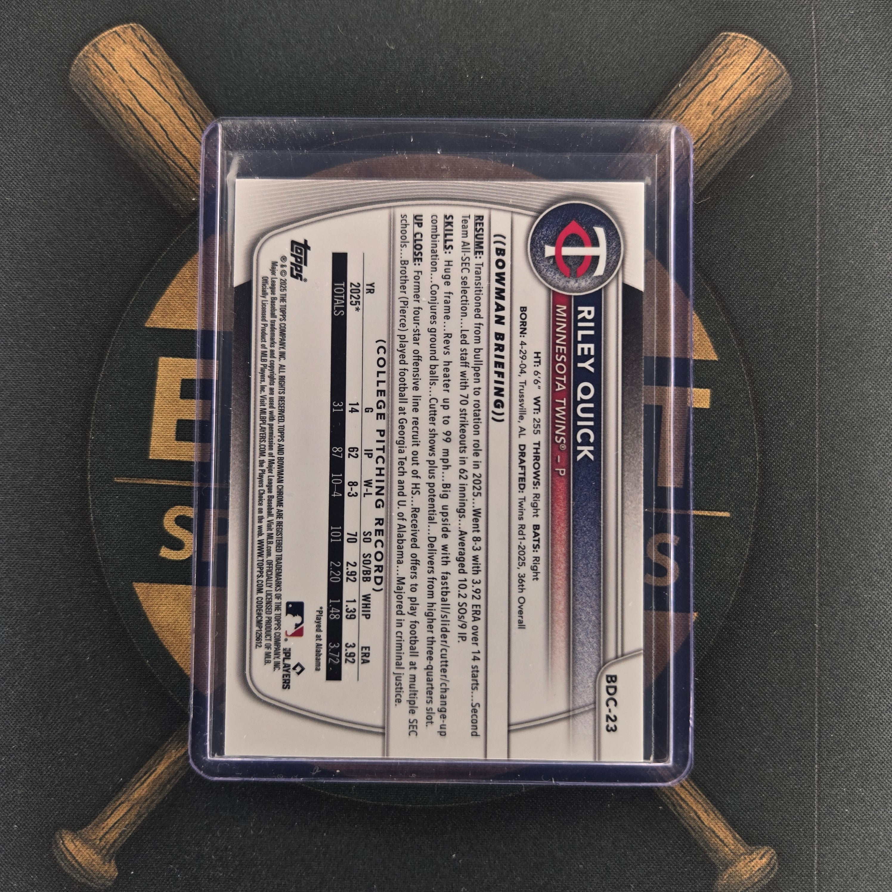 2025 Bowman Draft Riley Quick Purple Geometric