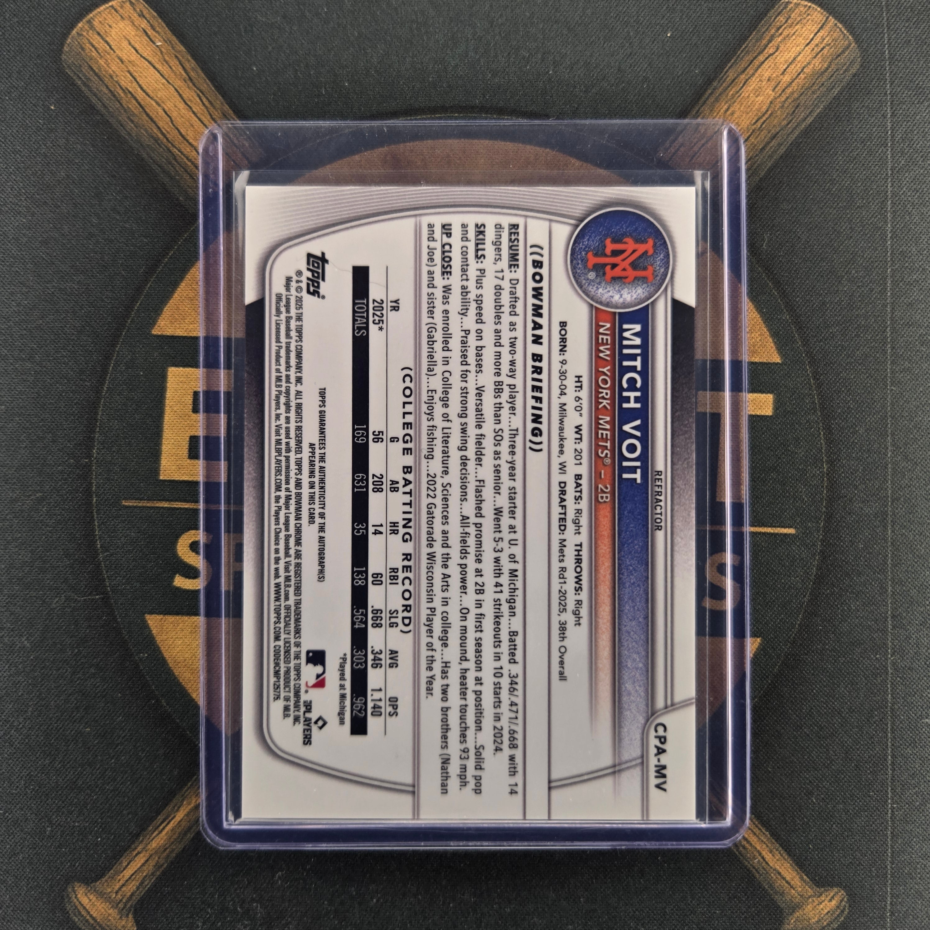 2025 Bowman Draft Mitch Voit Refractor Auto