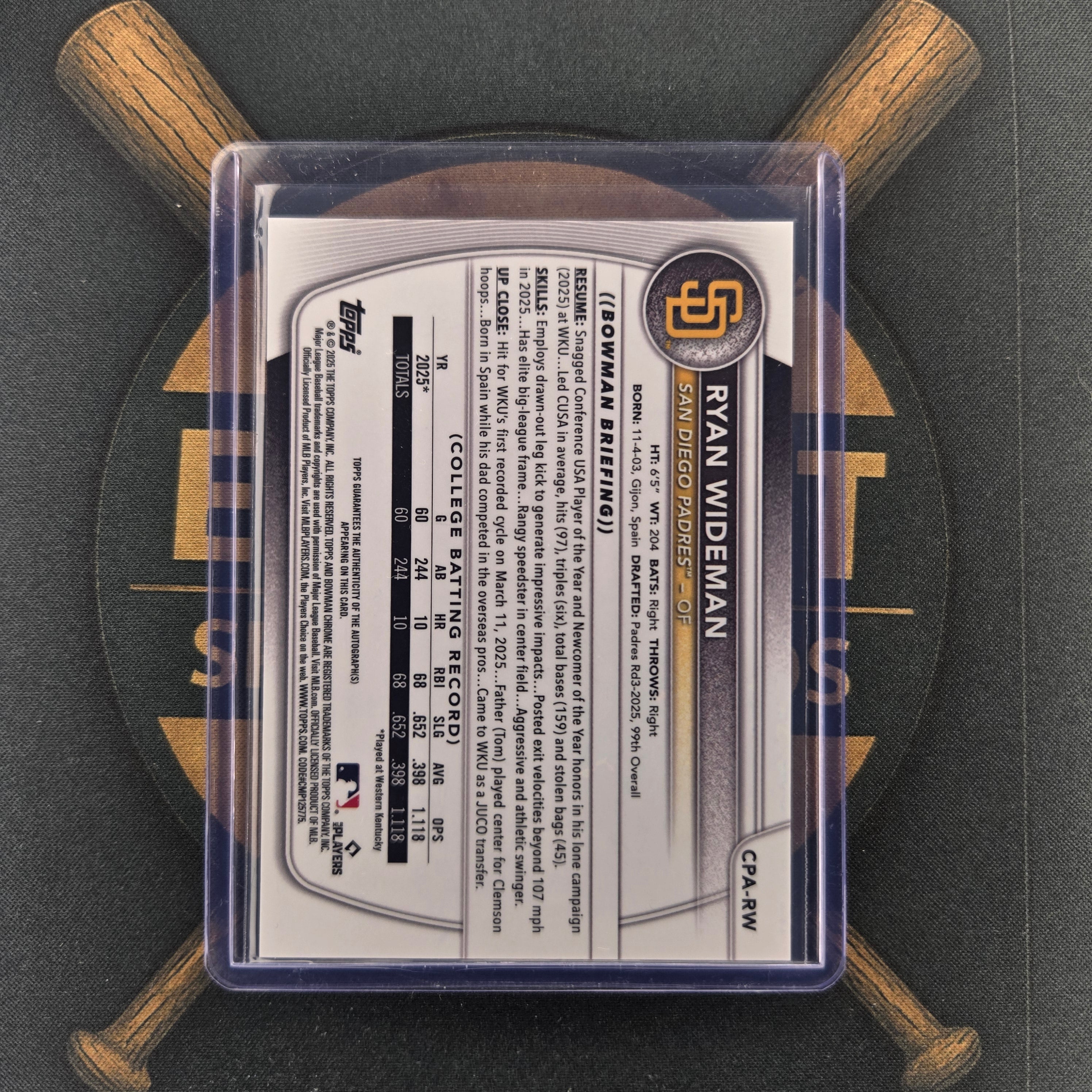 2025 Bowman Draft Ryan Wideman Auto