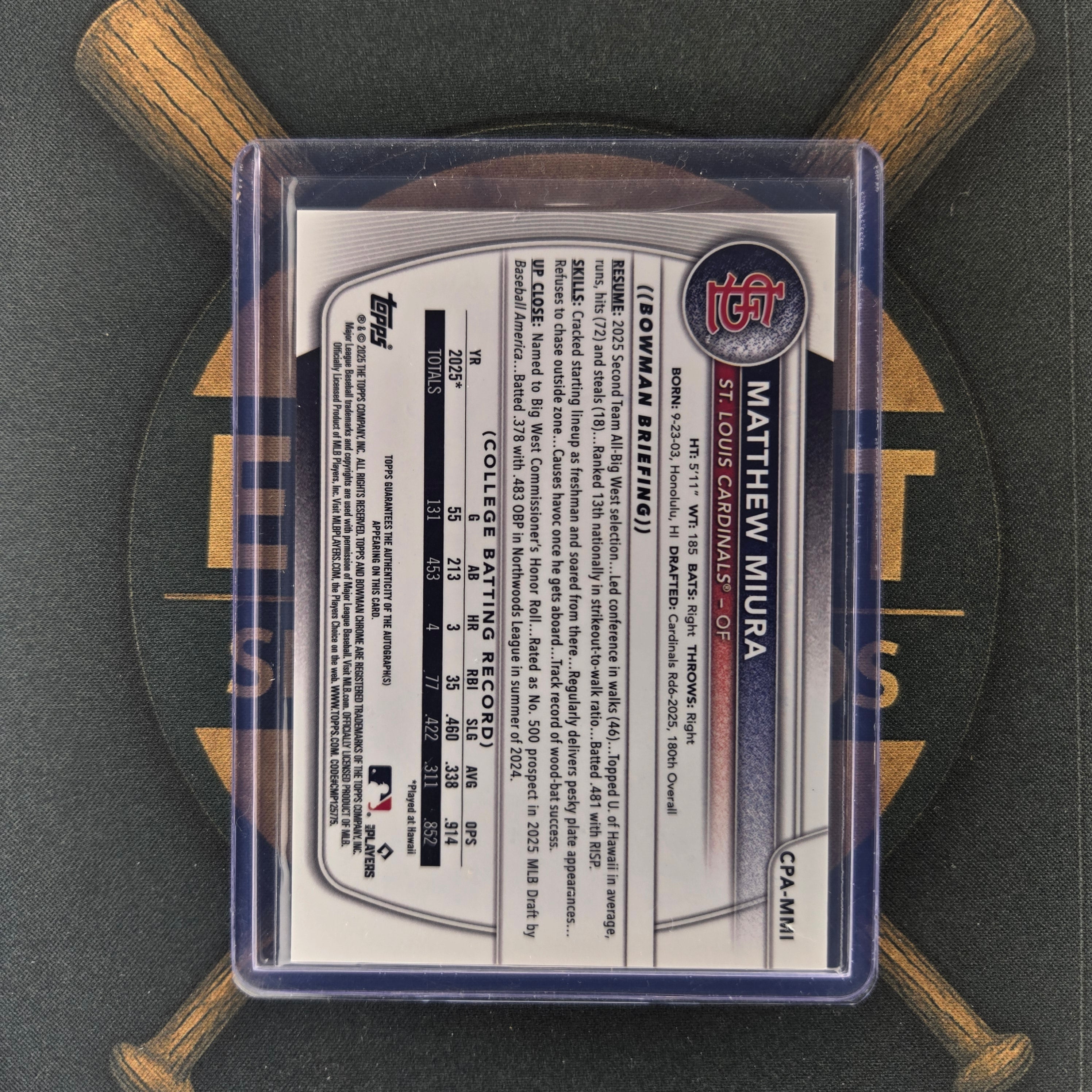 2025 Bowman Draft Matthew Miura Mojo Auto
