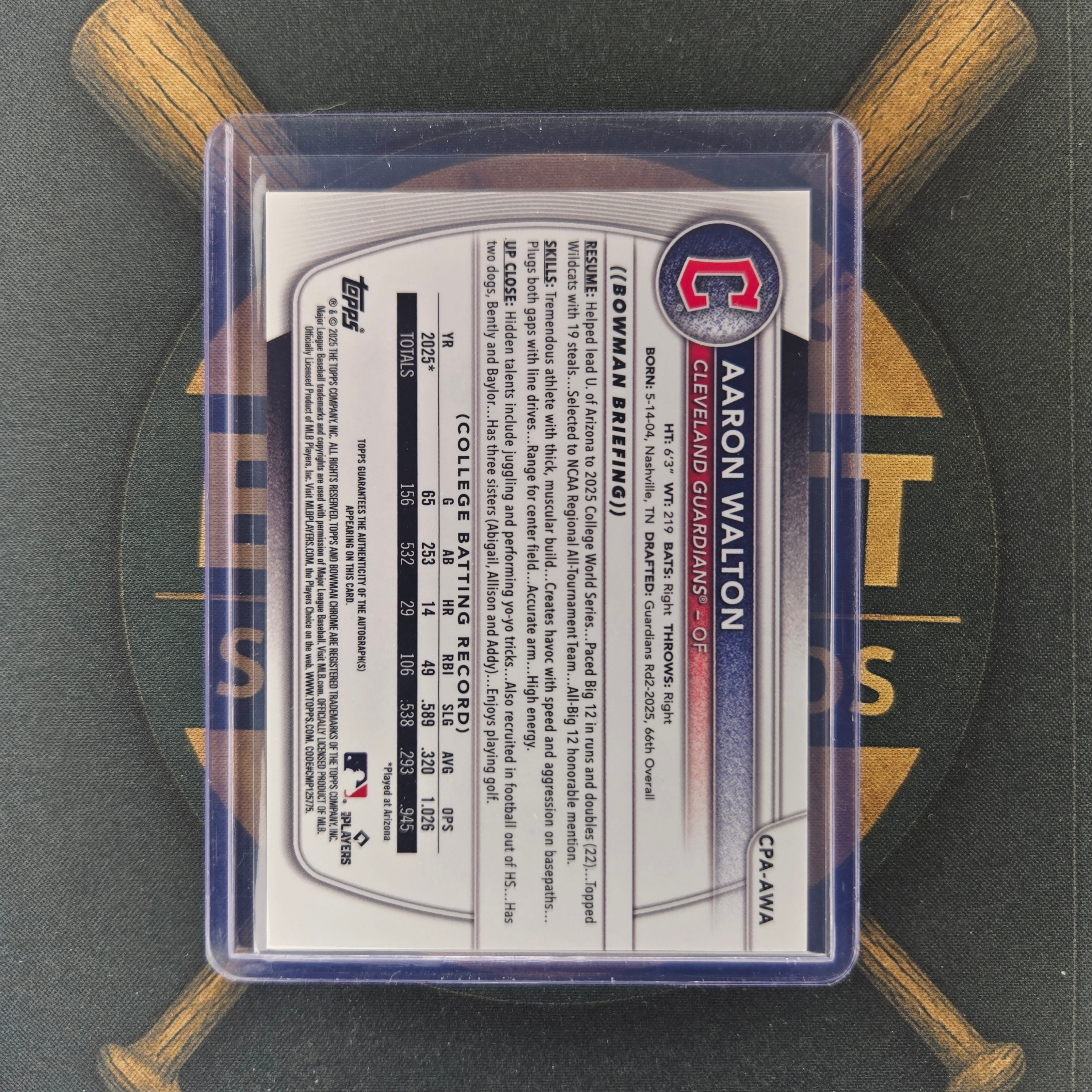 2025 Bowman Draft Aaron Walton Mojo Auto