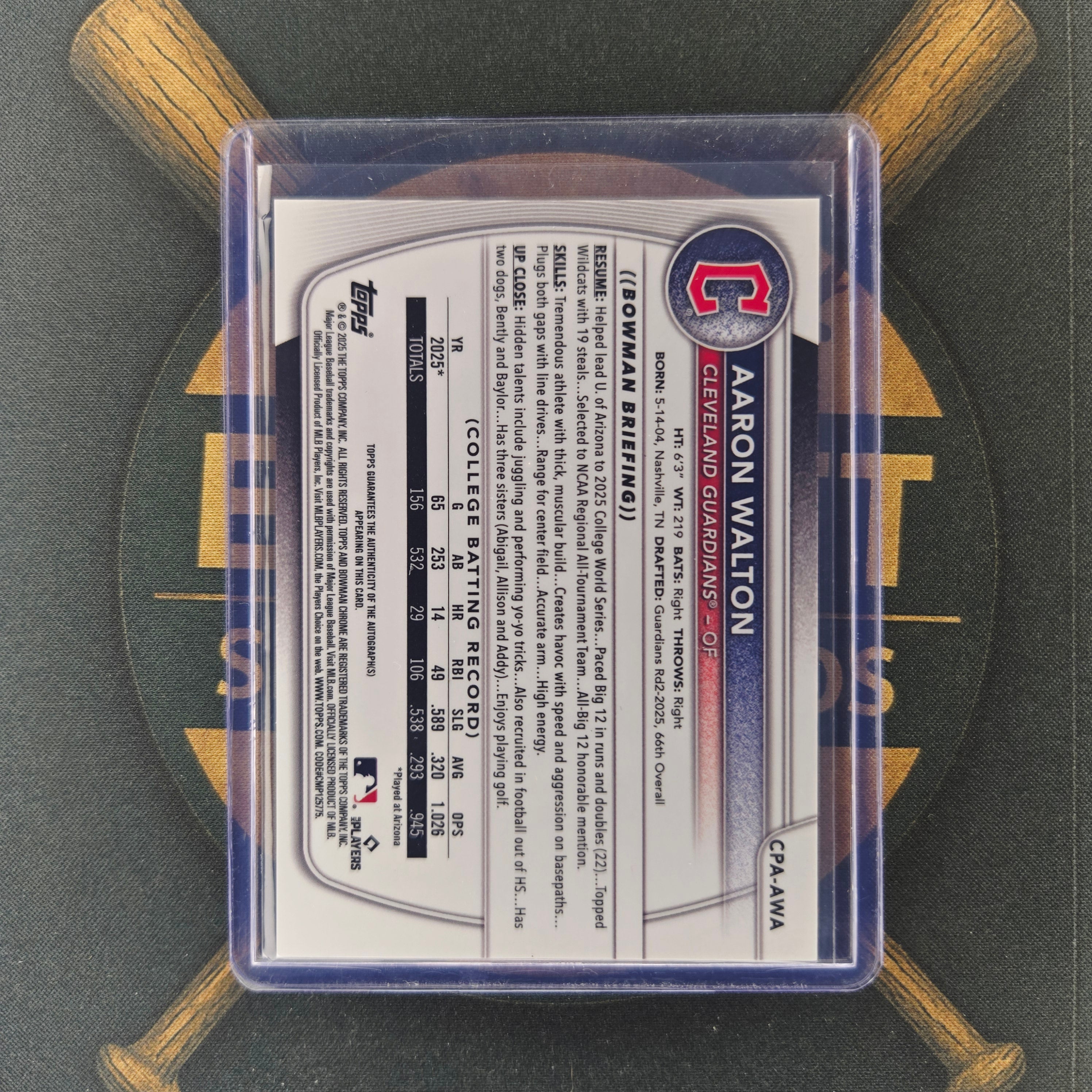 2025 Bowman Draft Aaron Walton Aqua Lava Auto