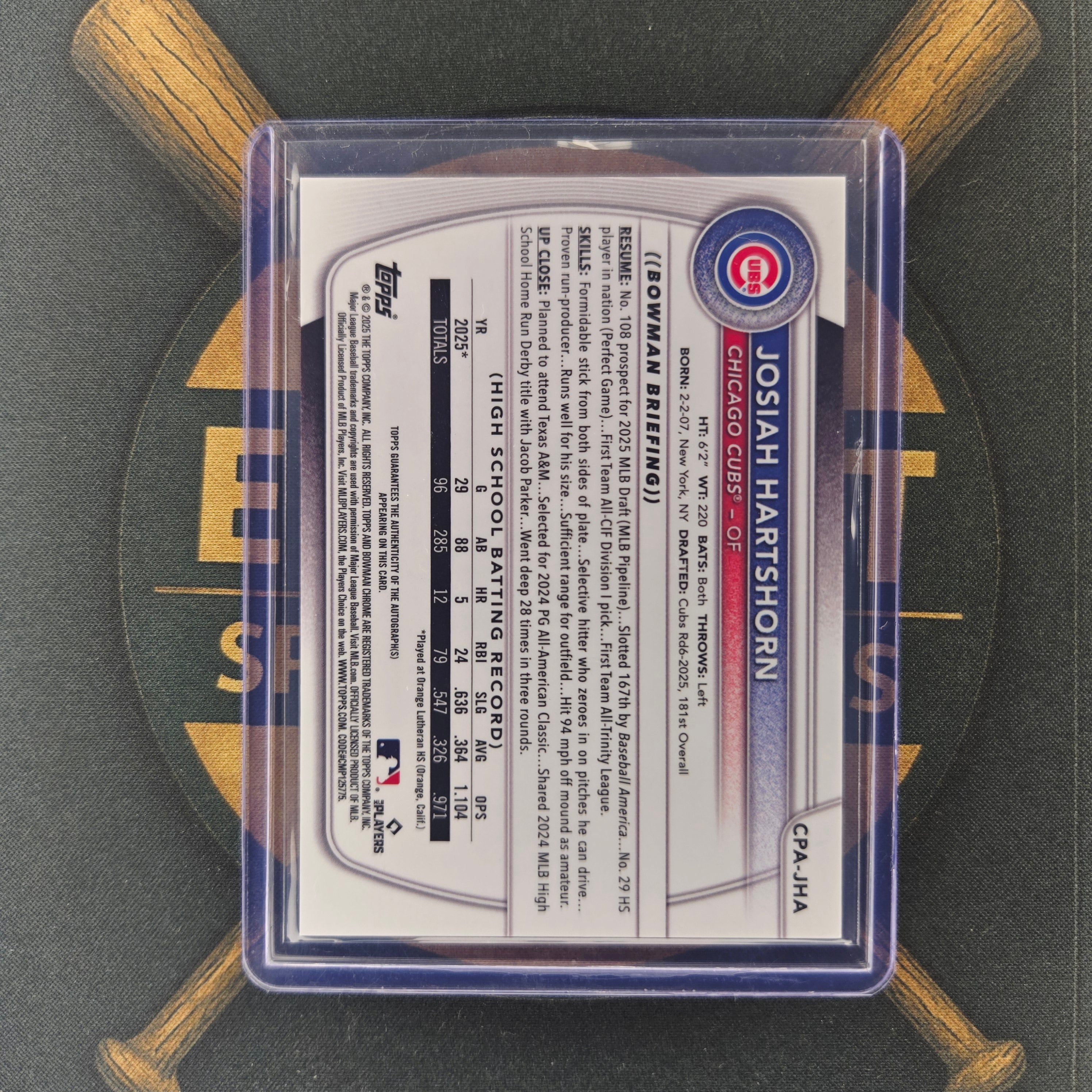 2025 Bowman Draft Josiah Hartshorn Auto