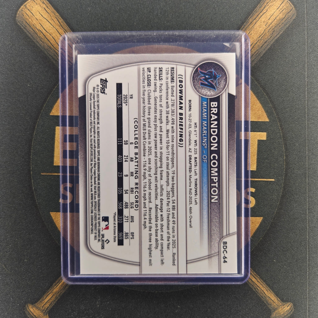 2025 Bowman Draft Sapphire Brandon Compton Refractor