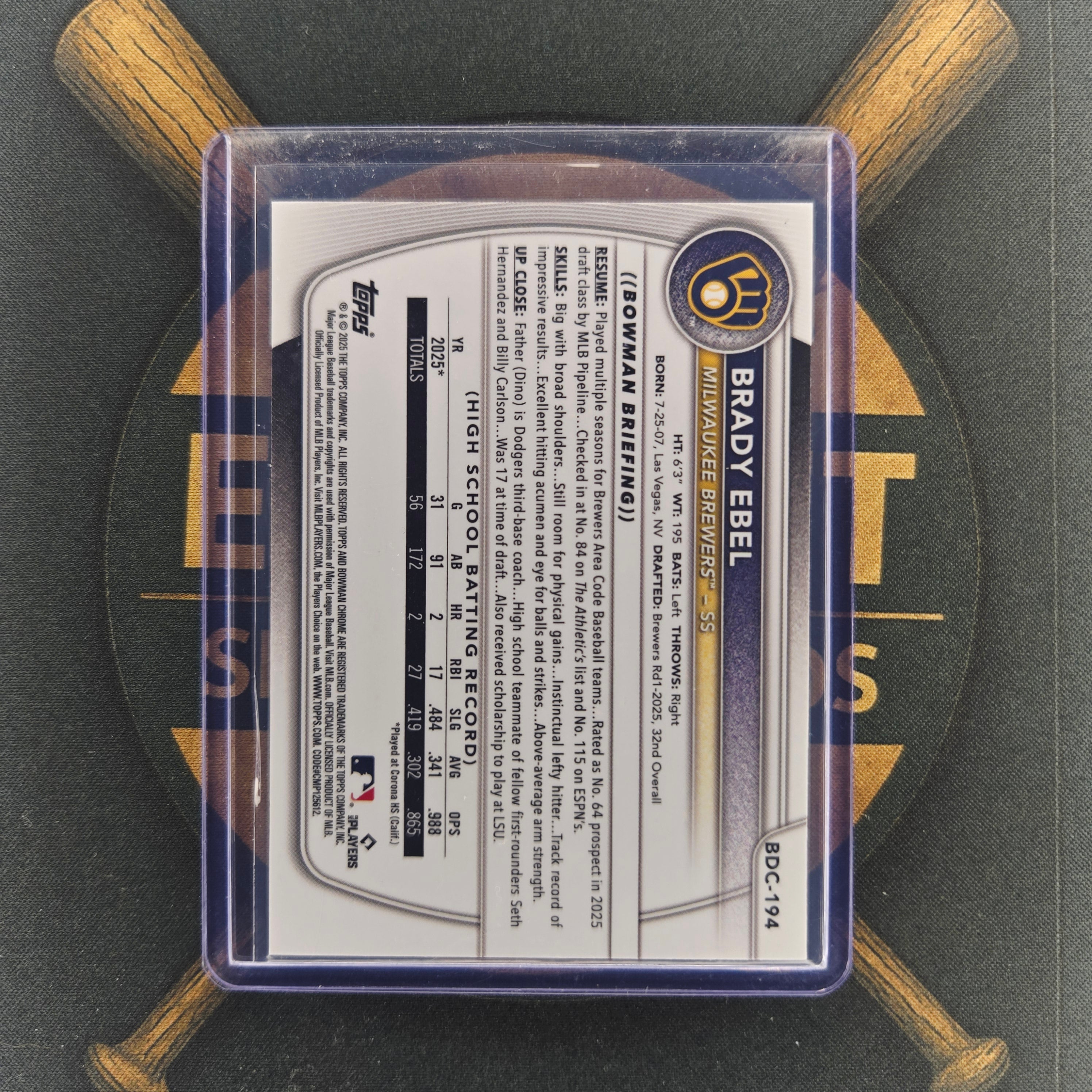 2025 Bowman Draft Sapphire Brady Ebel Refractor