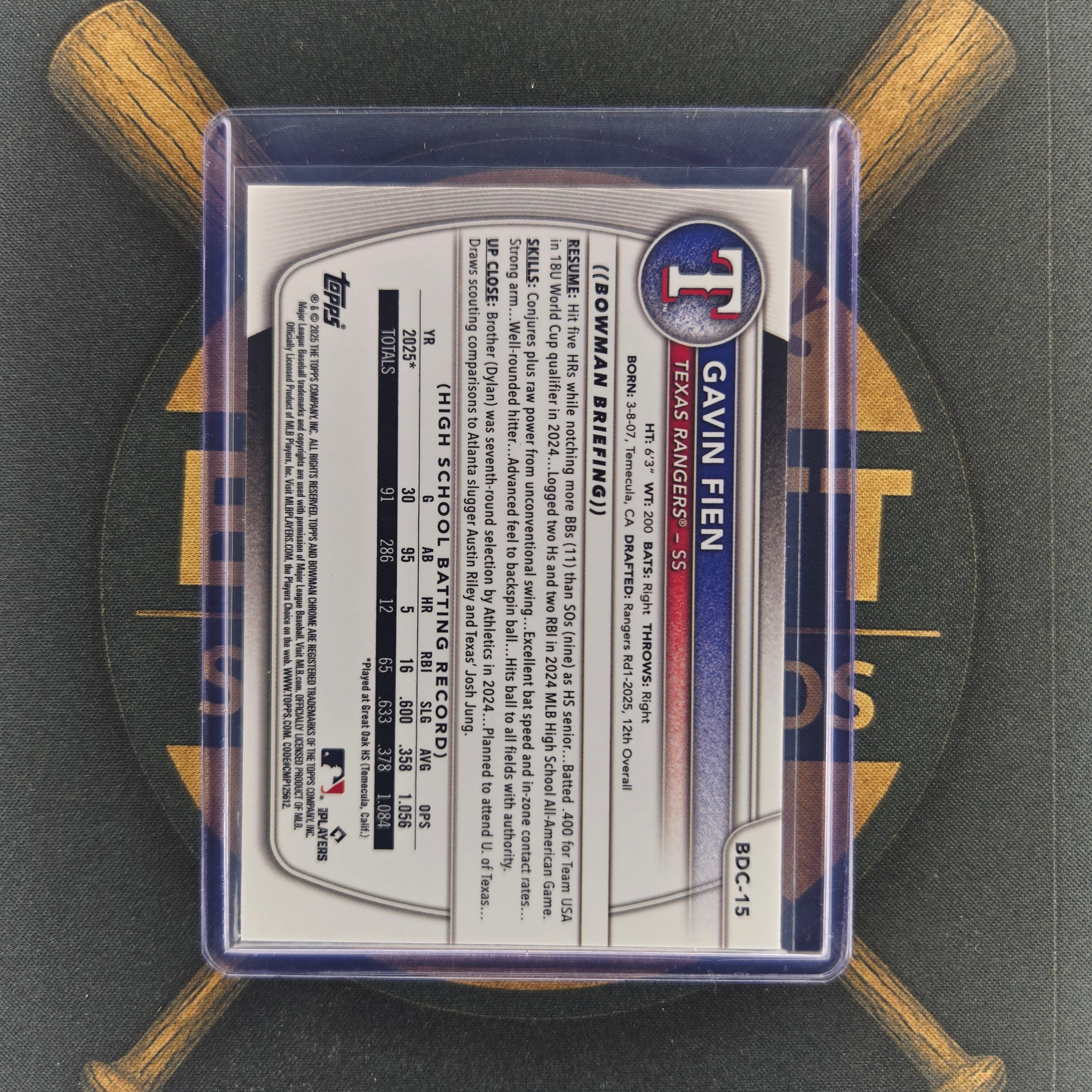 2025 Bowman Draft Sapphire Gavin Fien Refractor