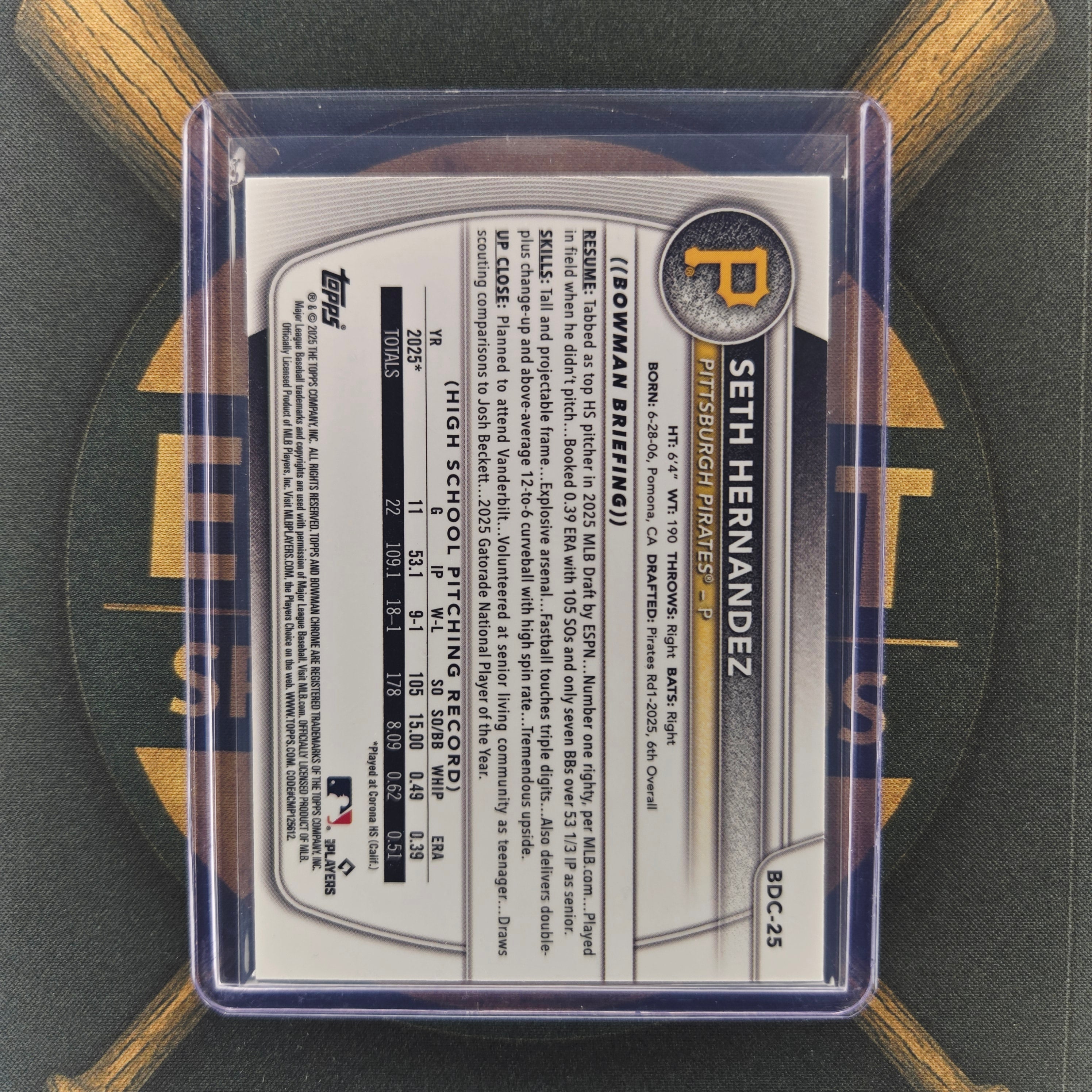2025 Bowman Draft Sapphire Seth Hernandez Refractor