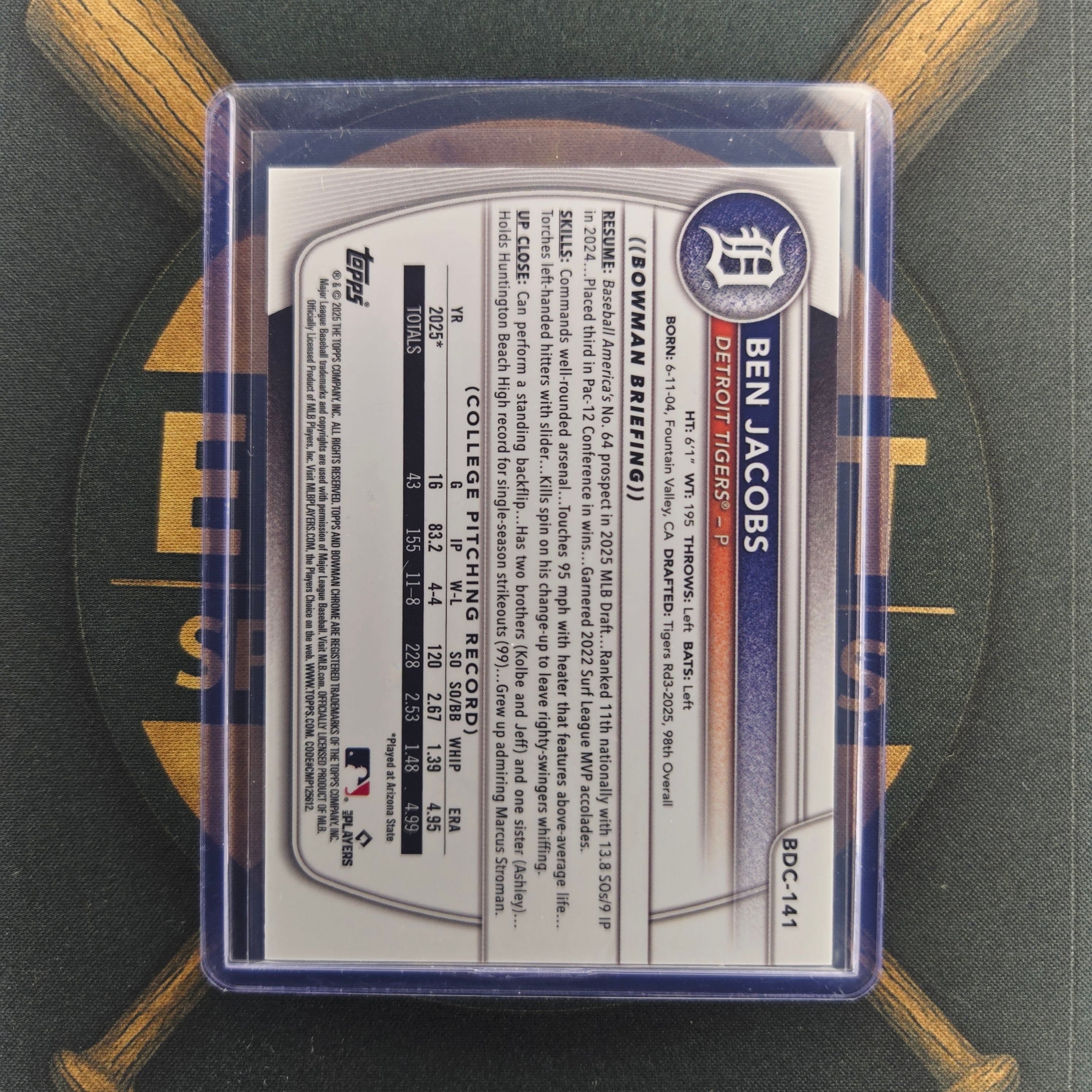 2025 Bowman Draft Sapphire Ben Jacobs Refractor