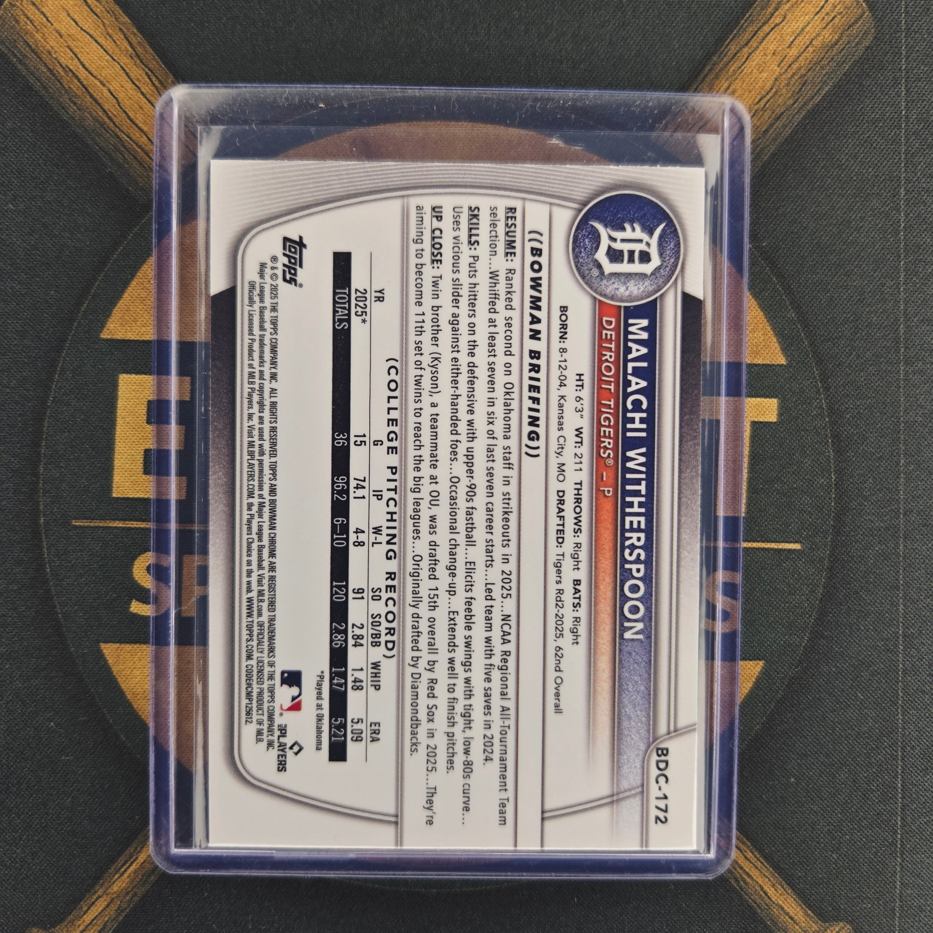 2025 Bowman Draft Sapphire Malachi Witherspoon Refractor