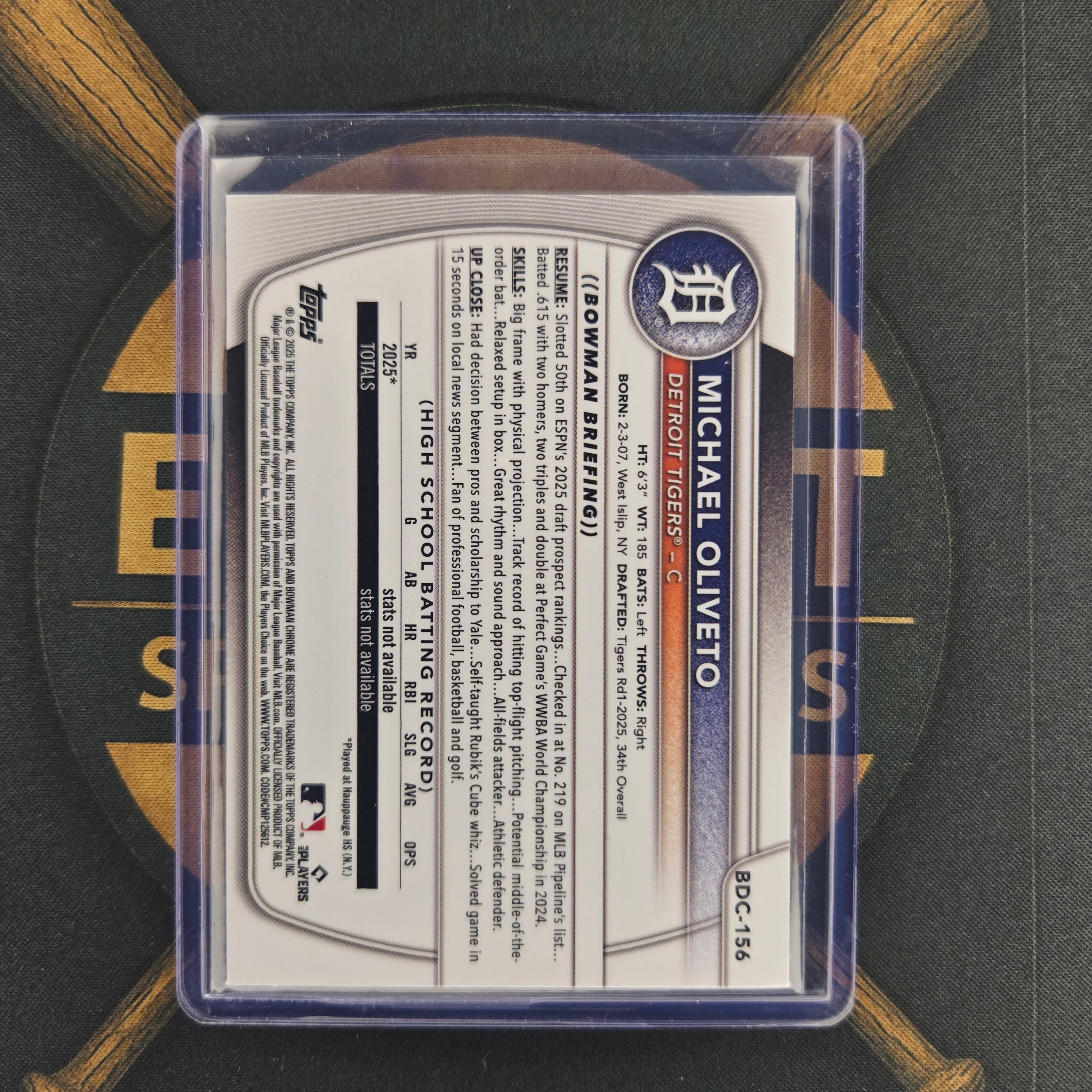 2025 Bowman Draft Sapphire Michael Oliveto Refractor