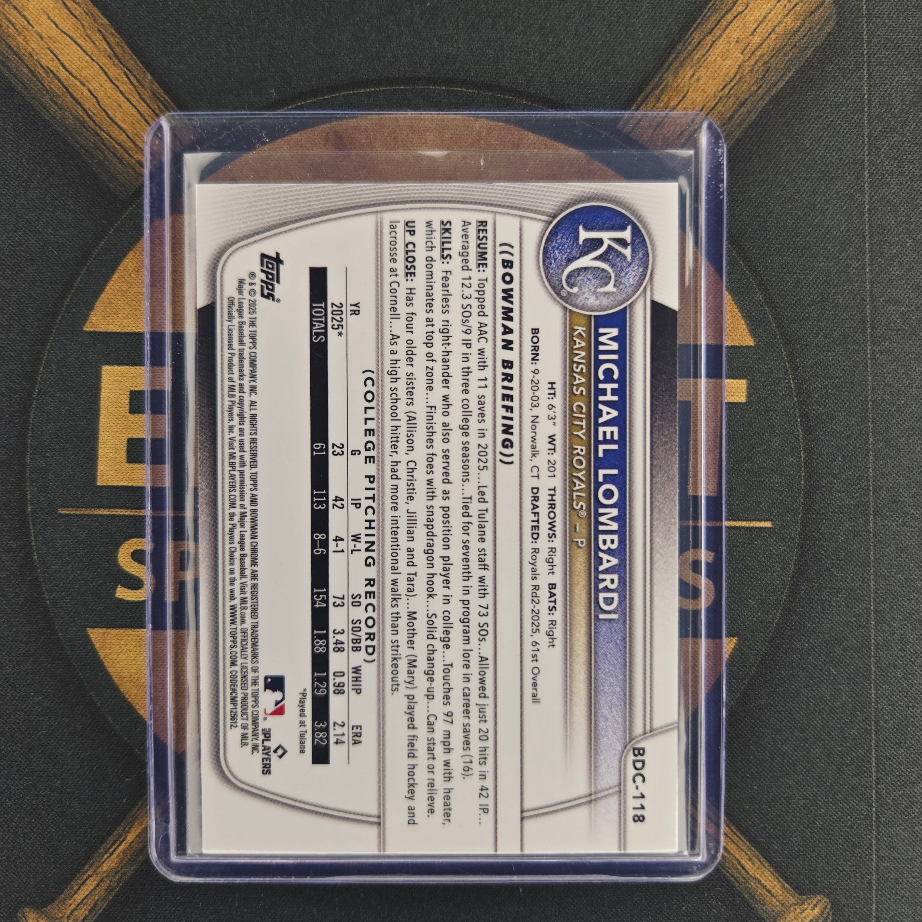 2025 Bowman Draft Sapphire Michael Lombardi Refractor