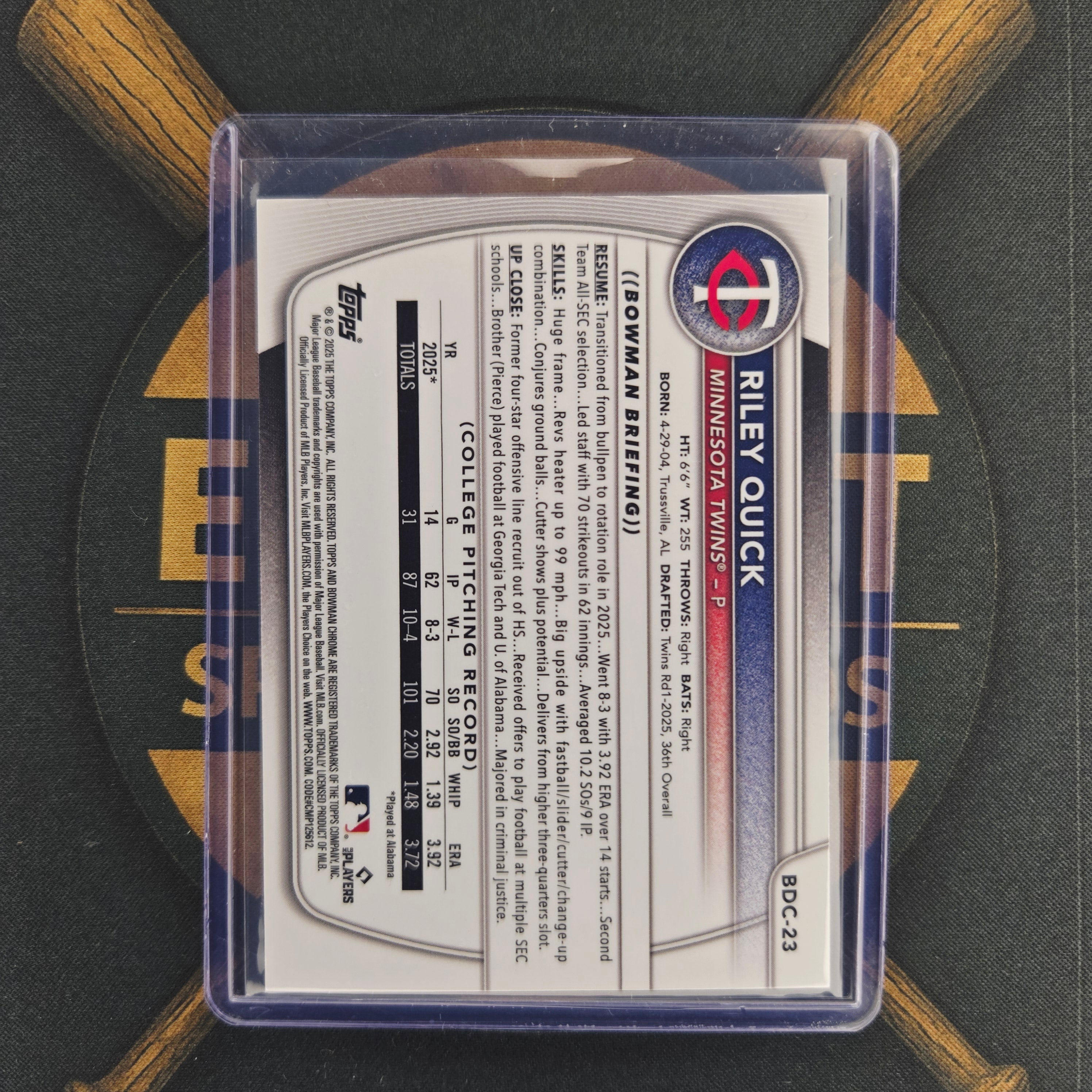 2025 Bowman Draft Sapphire Riley Quick Refractor