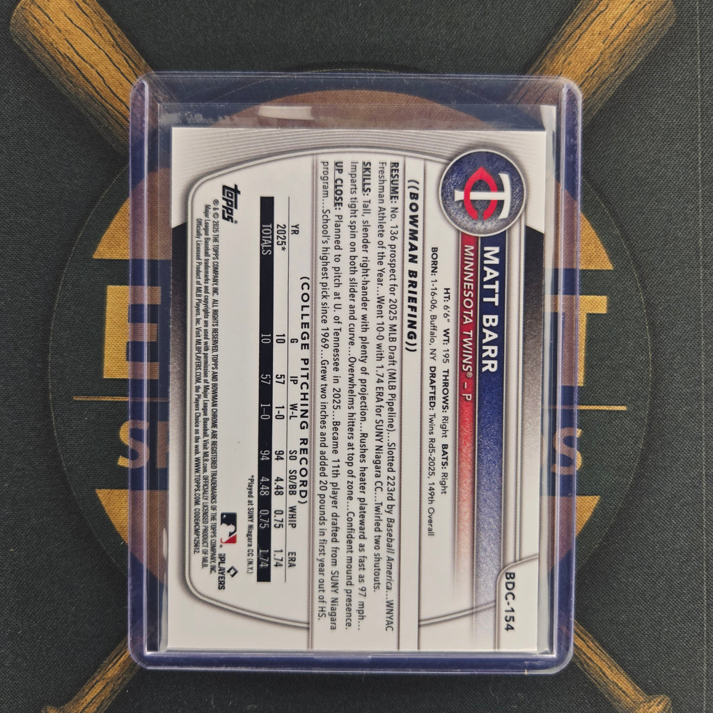 2025 Bowman Draft Sapphire Matt Barr Refractor