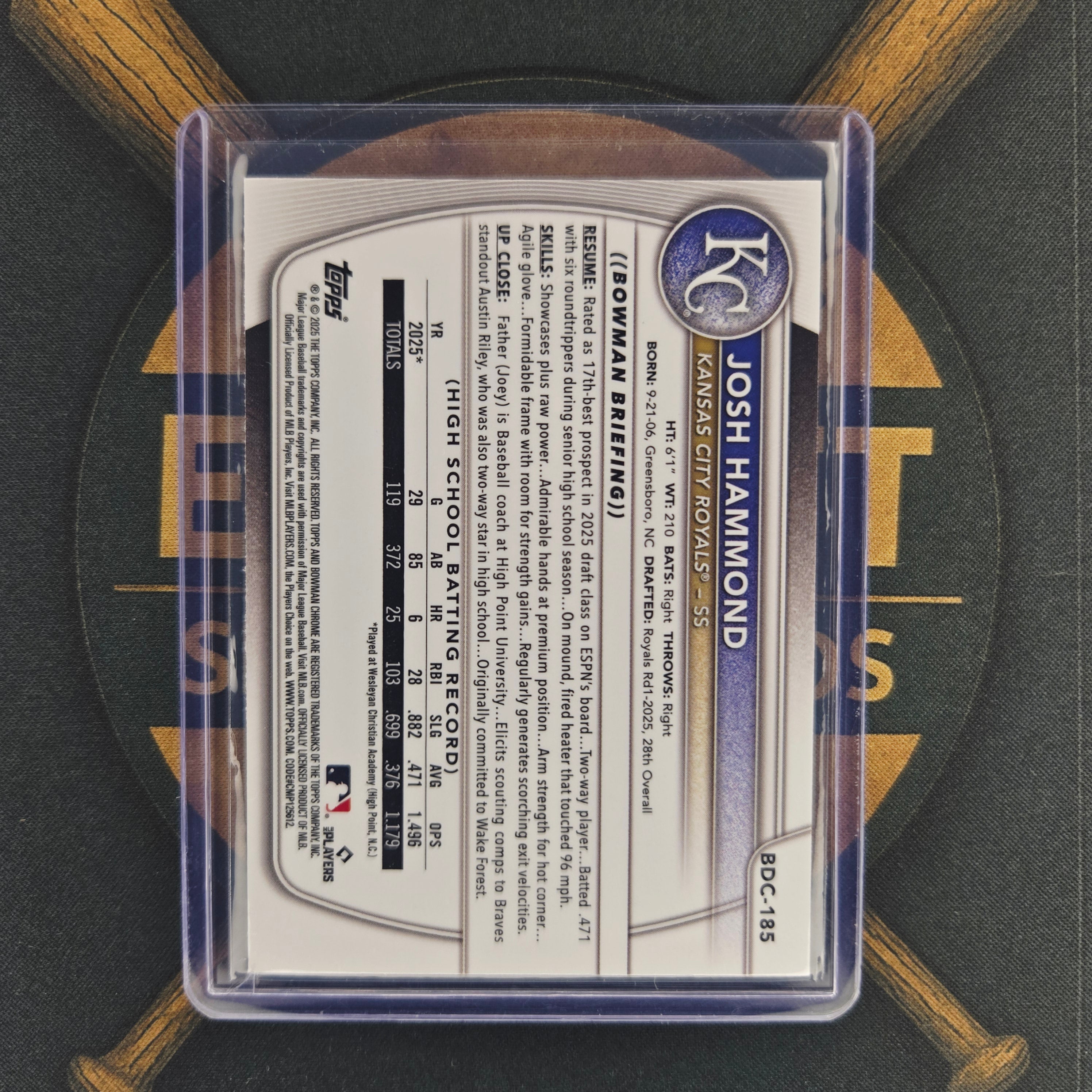 2025 Bowman Draft Sapphire Josh Hammond Refractor