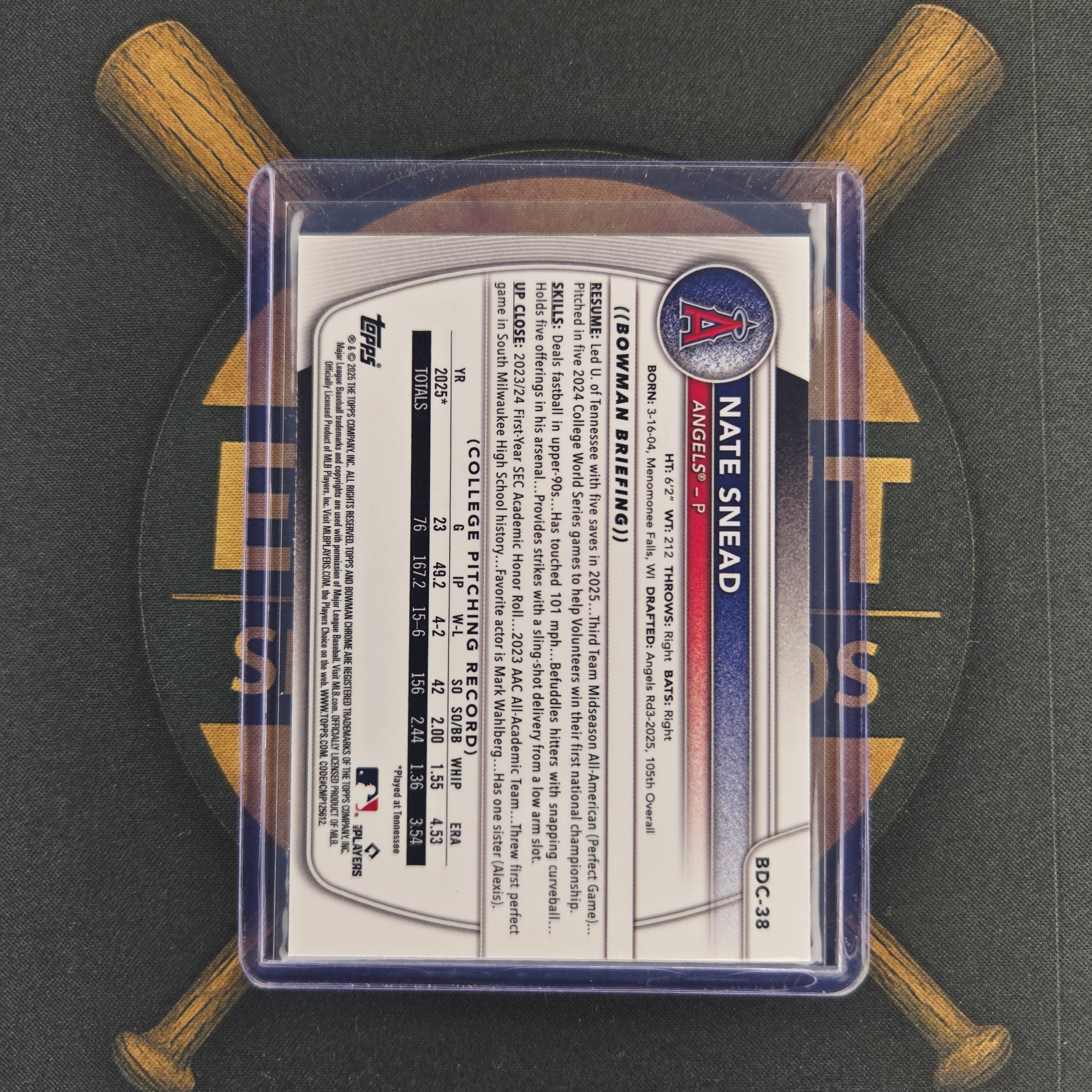 2025 Bowman Draft Sapphire Nate Snead Refractor