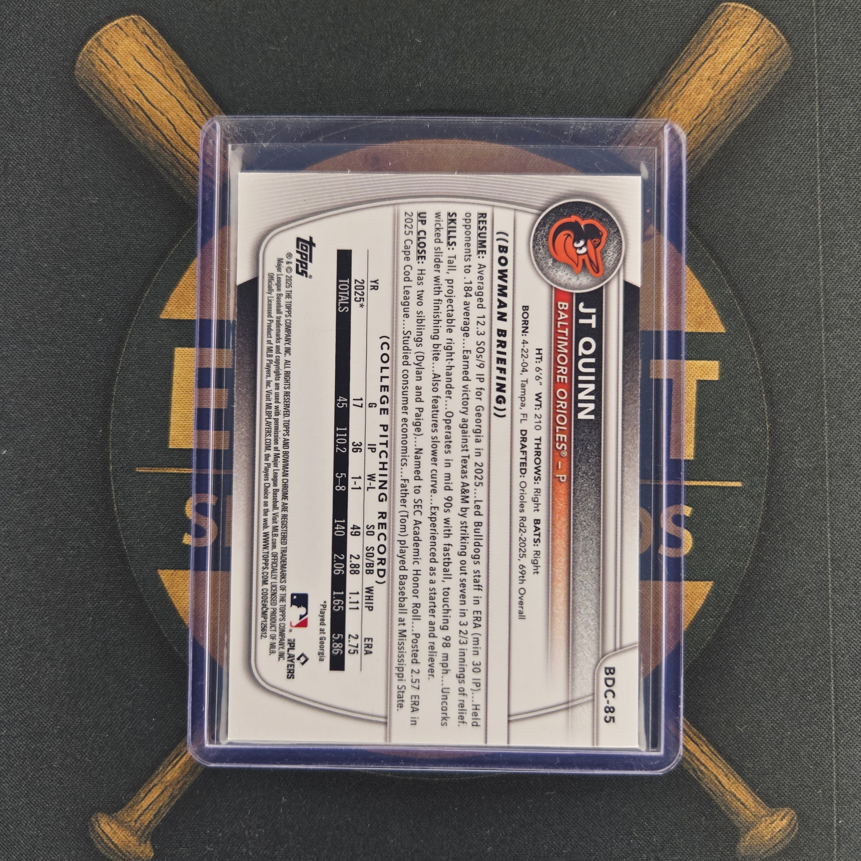 2025 Bowman Draft Sapphire JT Quinn Refractor