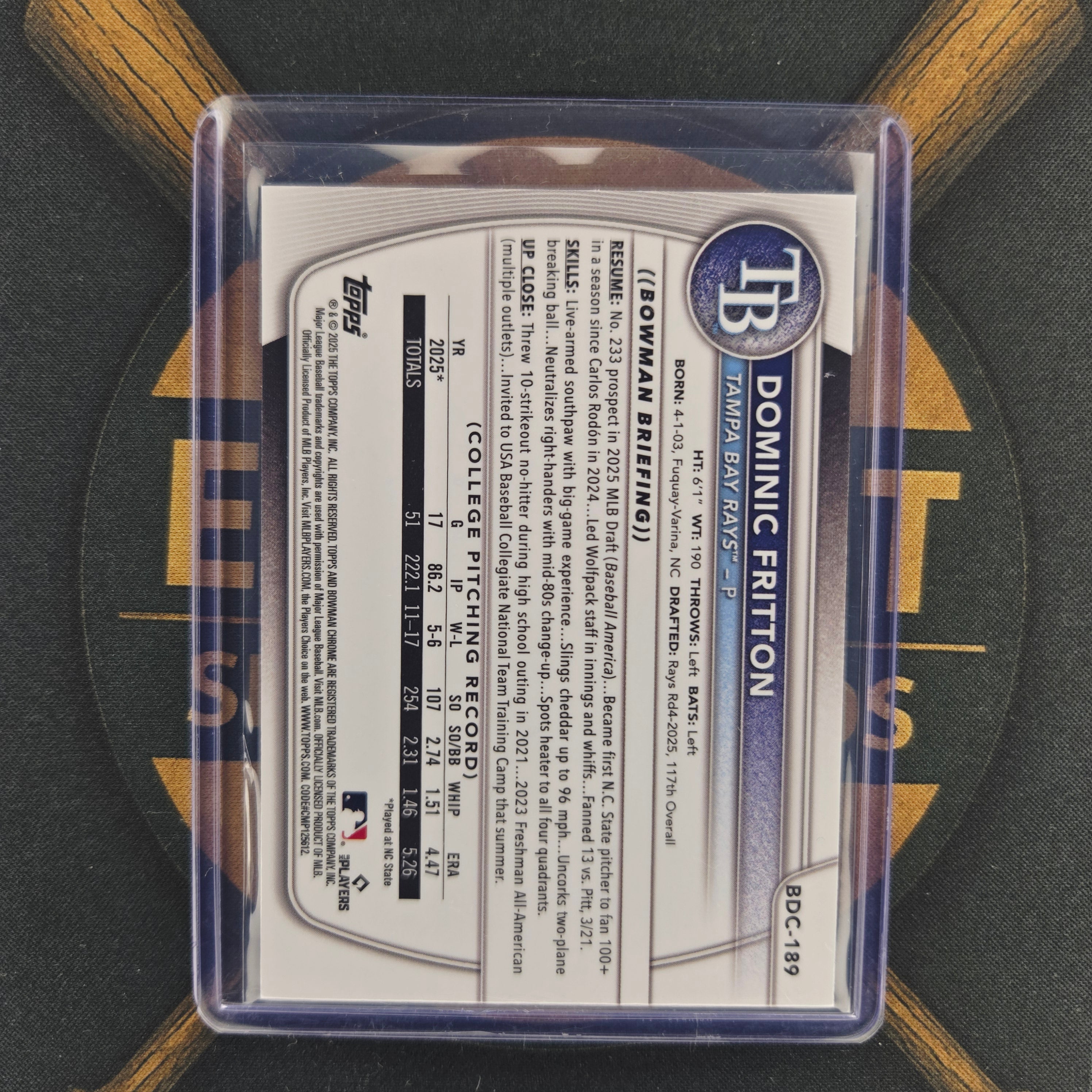 2025 Bowman Draft Sapphire Dominic Fritton Refractor