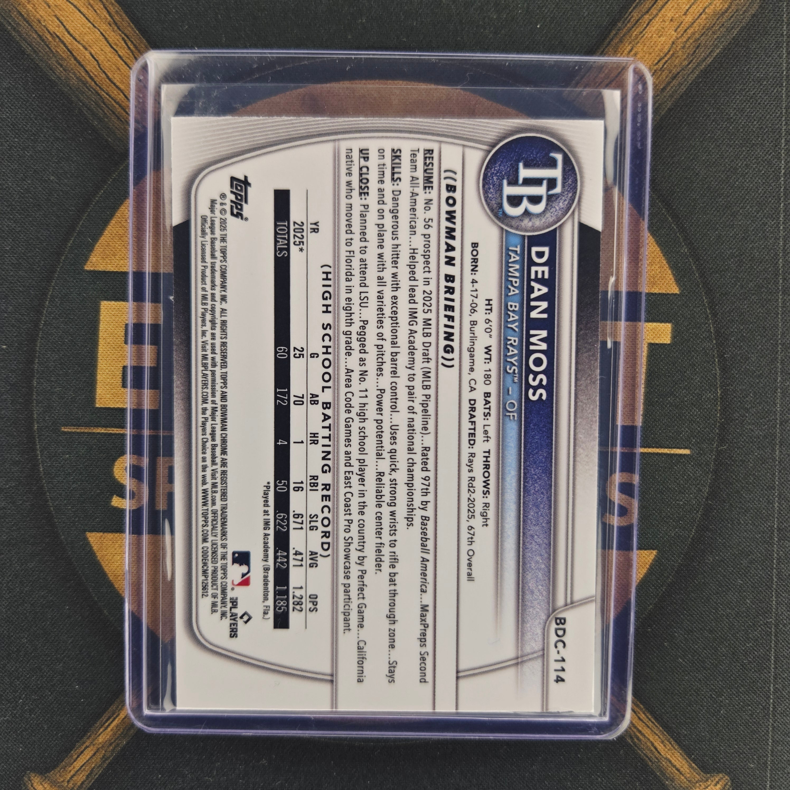 2025 Bowman Draft Sapphire Dean Moss Refractor