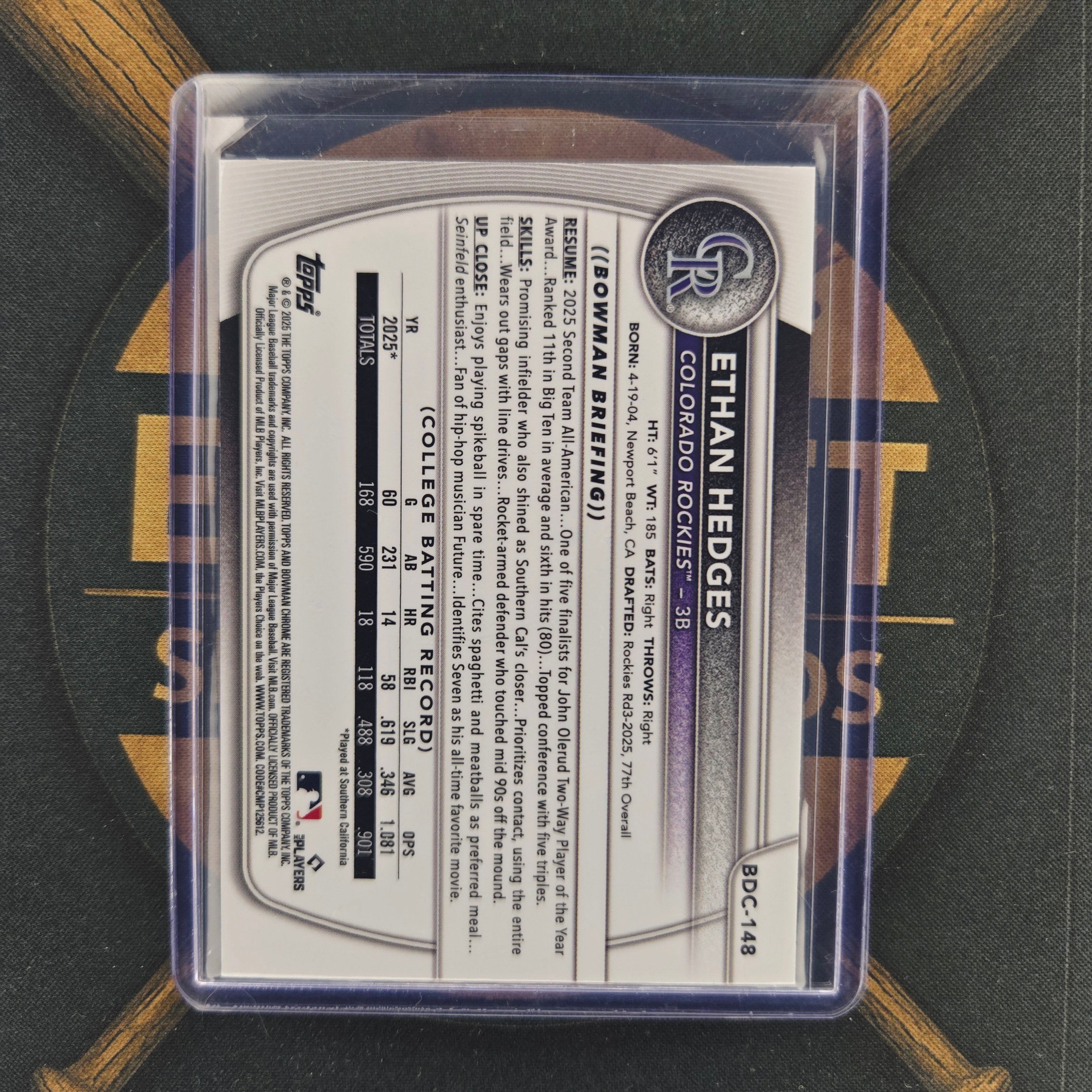 2025 Bowman Draft Sapphire Ethan Hedges Refractor