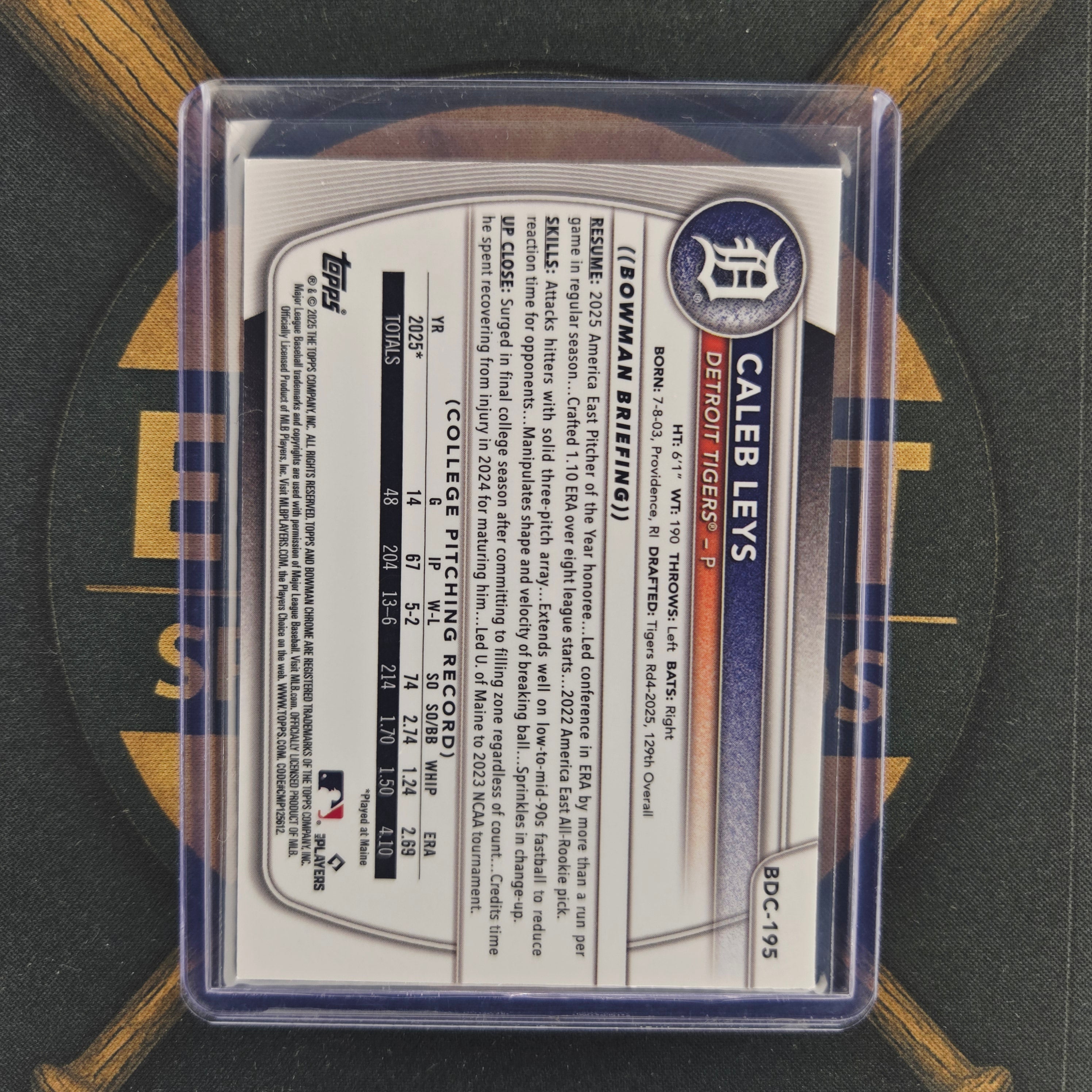 2025 Bowman Draft Sapphire Caleb Leys Refractor