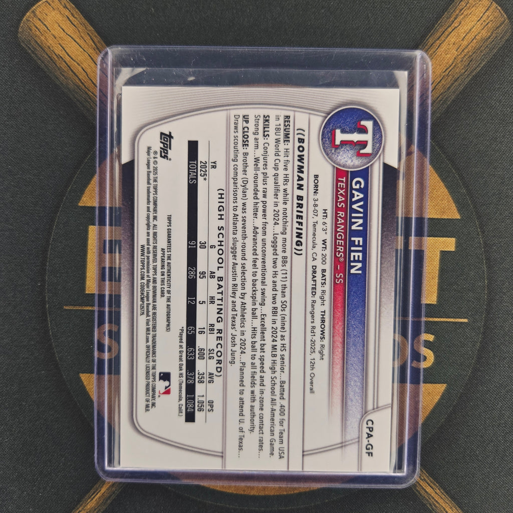 2025 Bowman Draft Sapphire Gavin Fien Refractor Auto