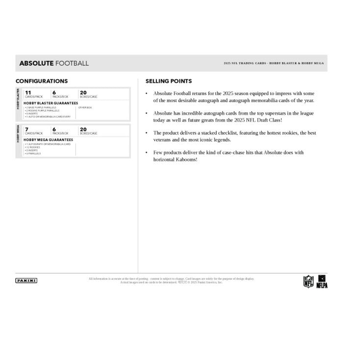 2025 Panini Absolute Football Hobby Mega Box
